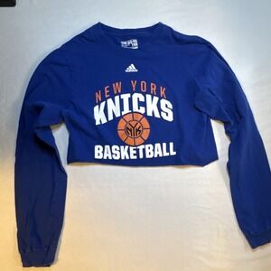 adidas New York Knicks Blue Crop Long Sleeve Basketball Shirt Size S